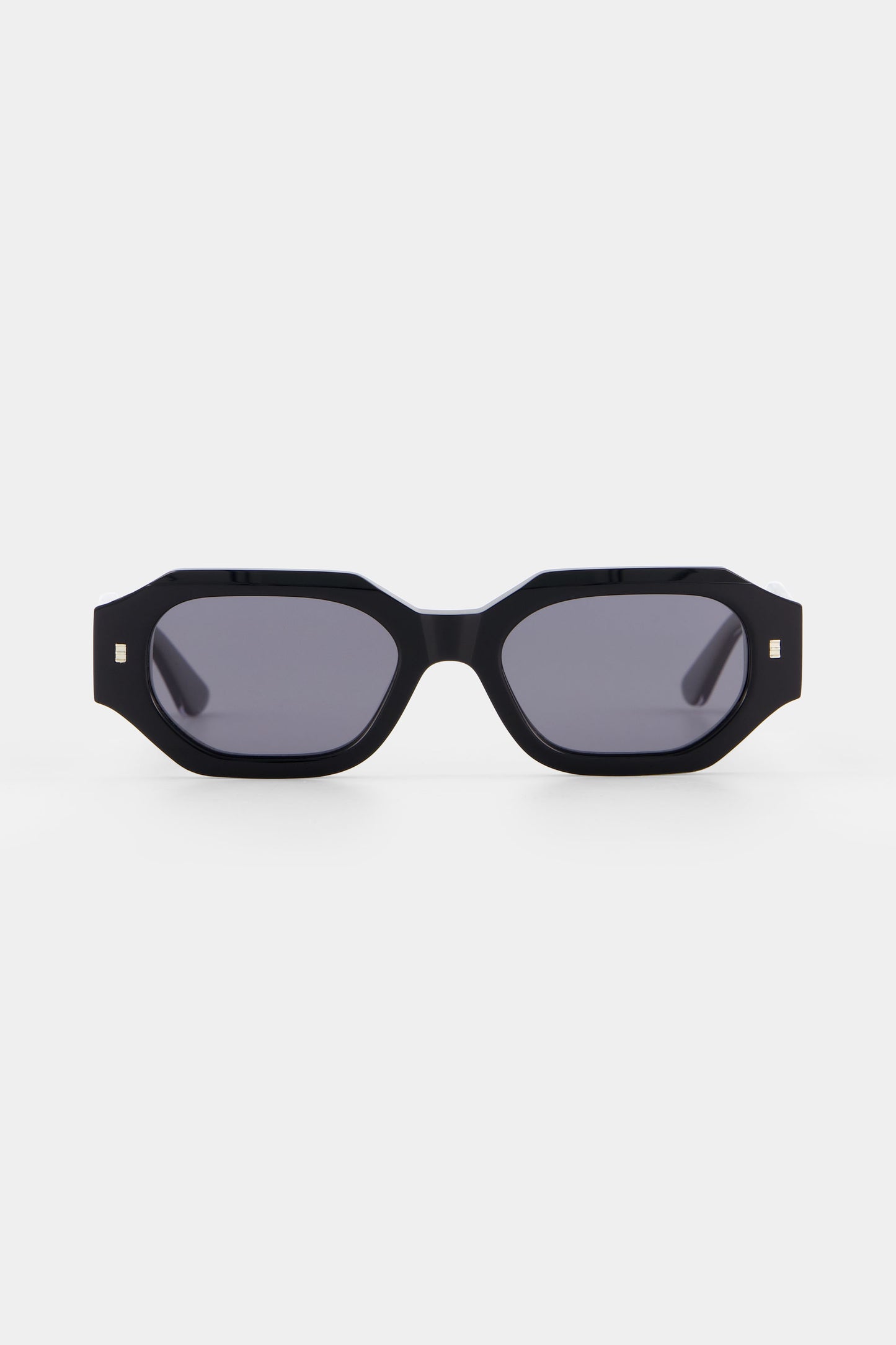 Isle of Eden Blake Black Wire sunglasses, front view showing hexagonal frame and black polarised lenses