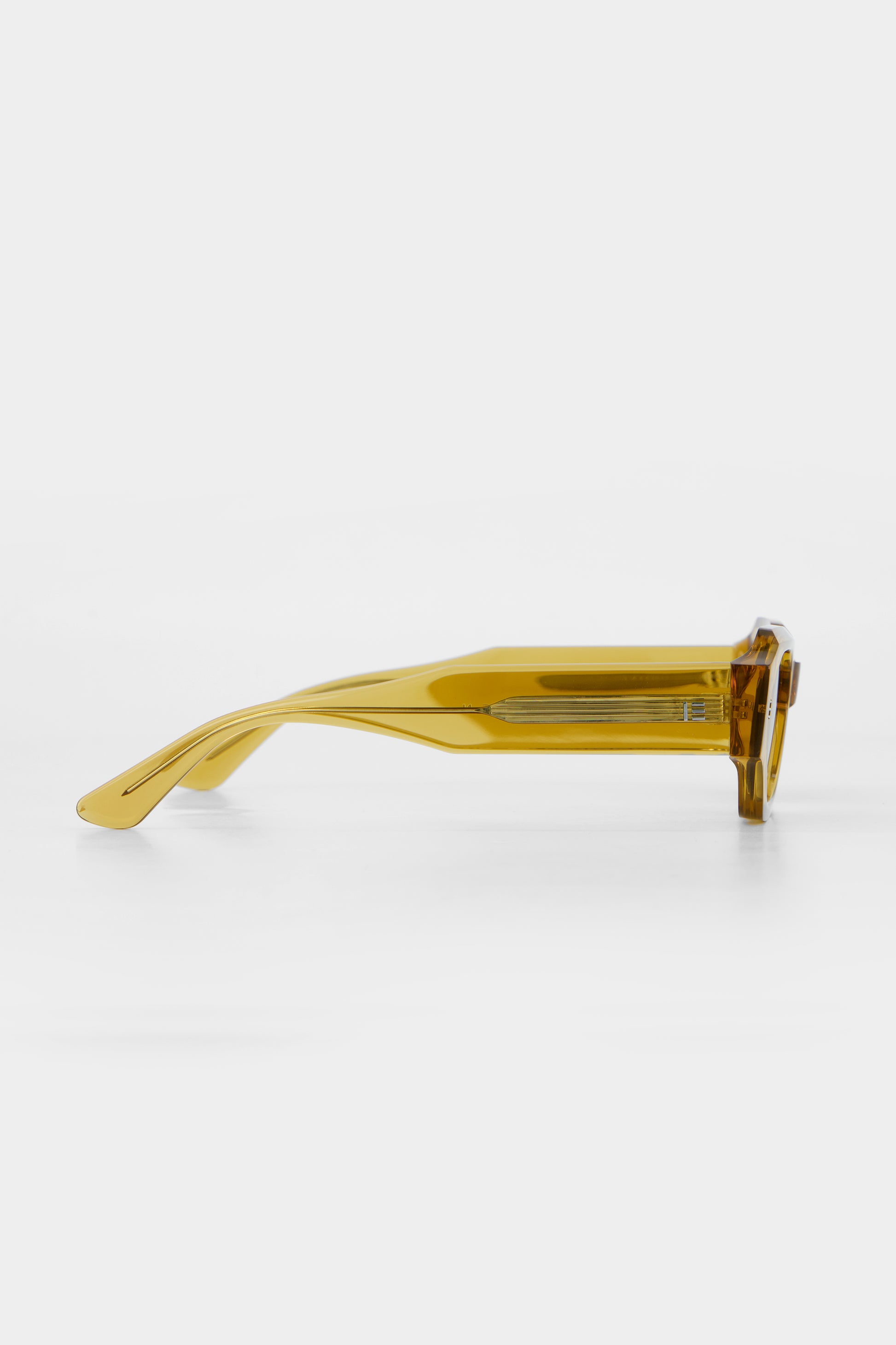 Isle of Eden Blake cognac sunglasses, side profile view showing temple length and hinge detail