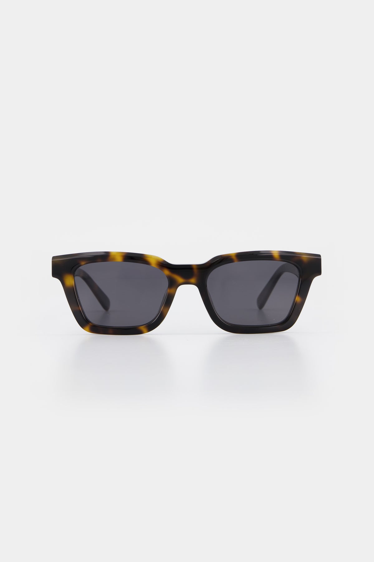 Isle of Eden Brooklyn tortoise sunglasses, front view showing rectangular frame and grey lenses