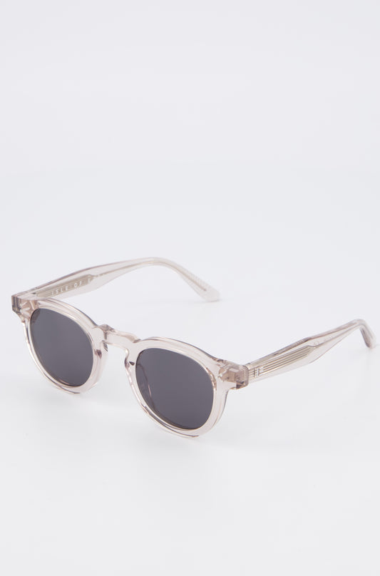 Isle of Eden Drew sand sunglasses, angled close-up showing round frame and lens detail