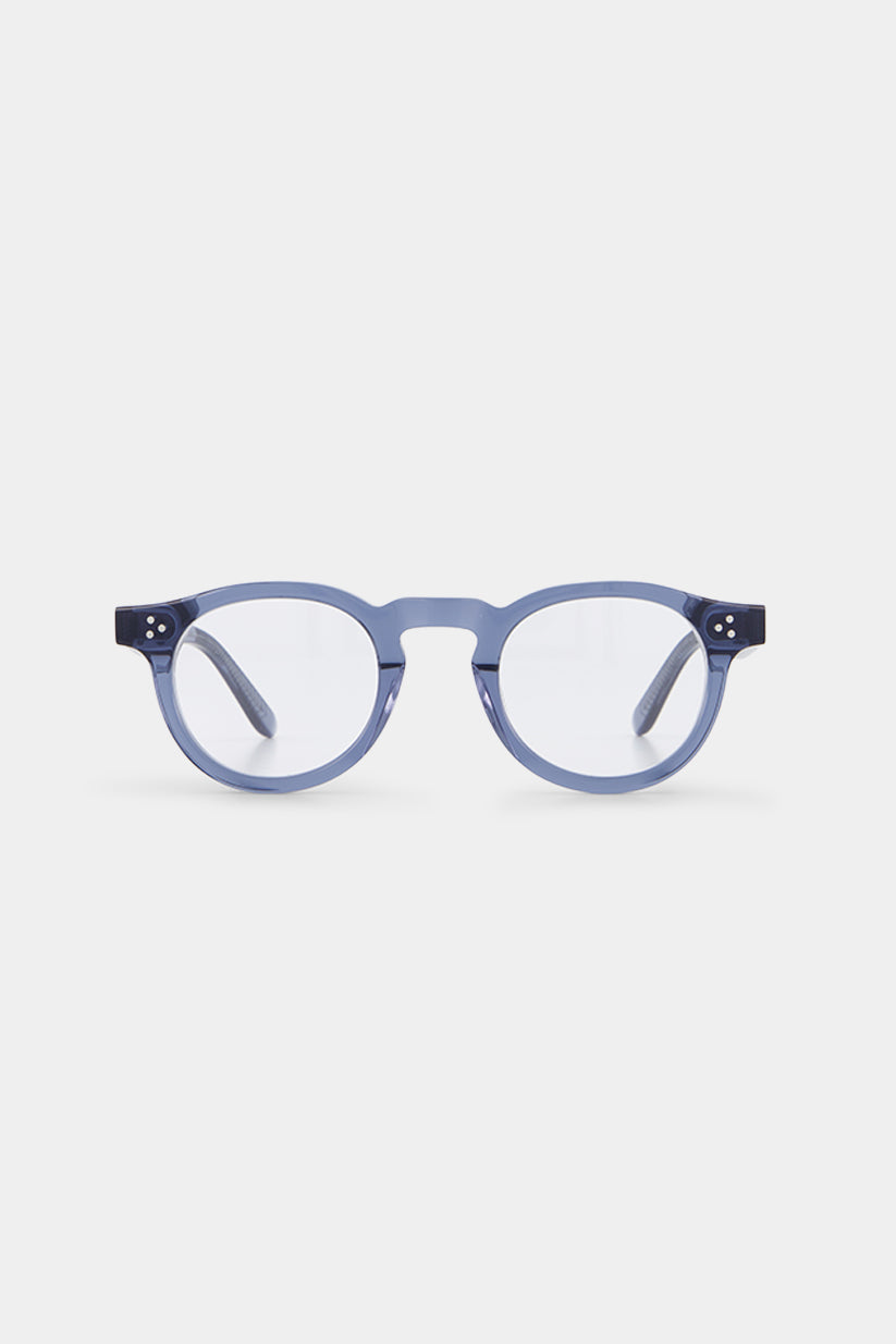 Isle of Eden Drew prescription glasses, front view showing the eco-conscious blue bio-acetate frame, designed for everyday vision correction