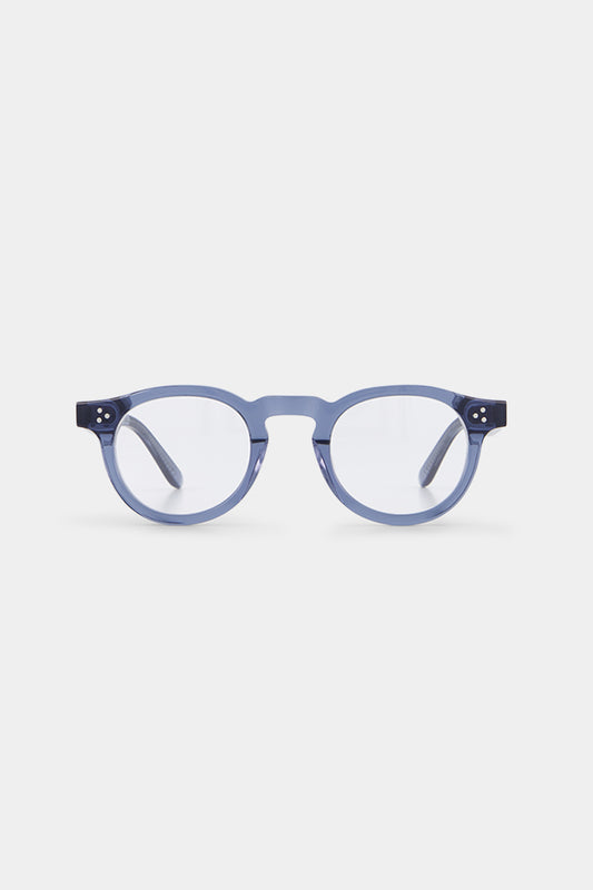 Isle of Eden Drew prescription glasses, front view showing the eco-conscious blue bio-acetate frame, designed for everyday vision correction