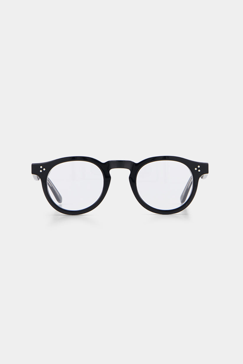 Isle of Eden Drew prescription glasses, front view showing the eco-conscious black bio-acetate frame, designed for everyday vision correction
