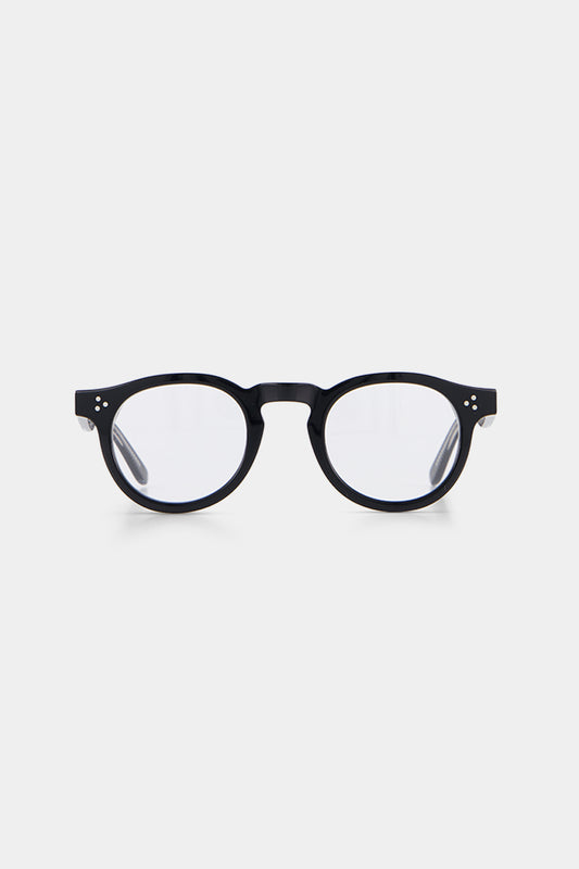 Isle of Eden Drew prescription glasses, front view showing the eco-conscious black bio-acetate frame, designed for everyday vision correction