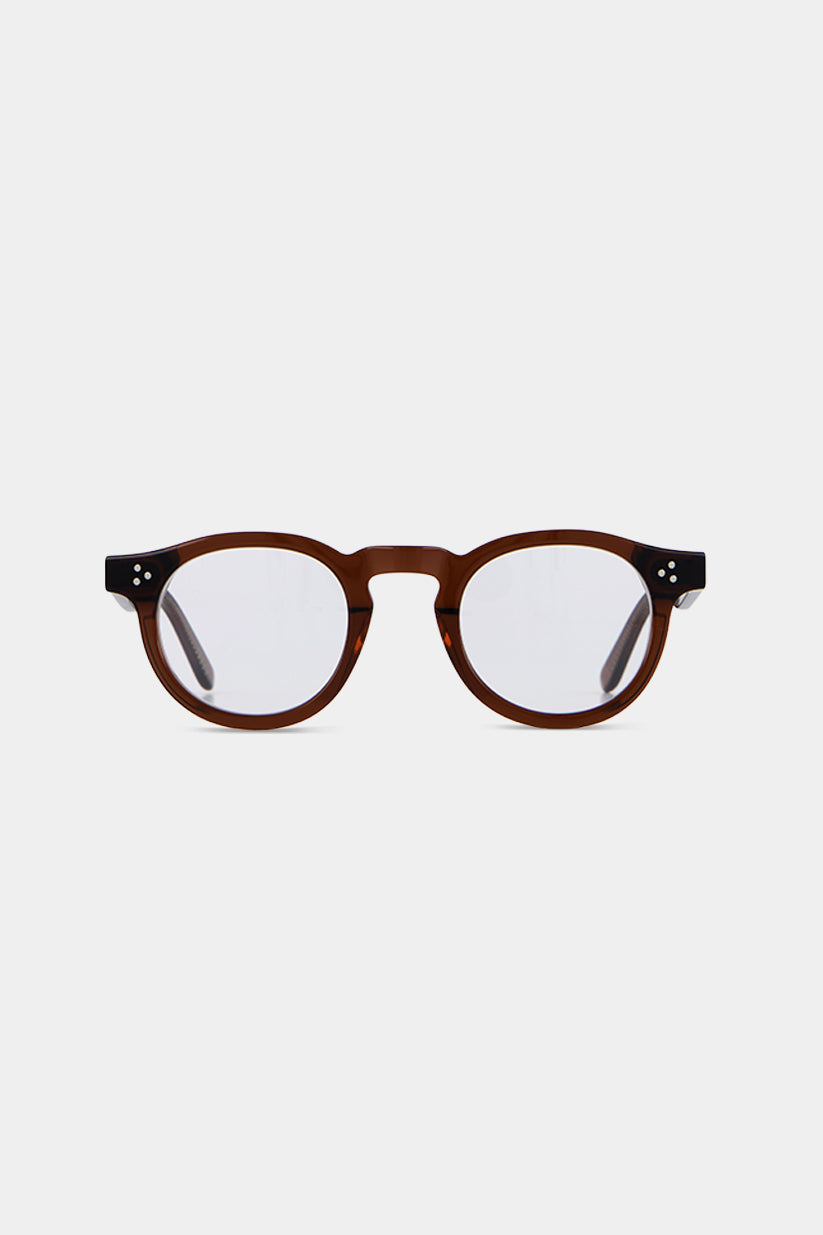 Isle of Eden Drew prescription glasses, front view showing the dark brown bio-acetate tortoiseshell frame, an eco-conscious eyewear choice for everyday vision correction