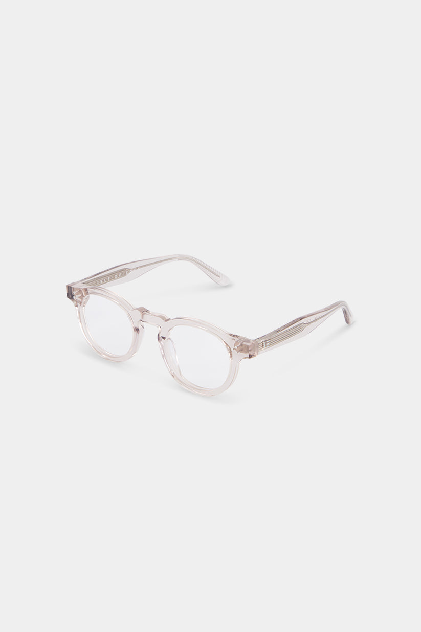 Isle of Eden Drew prescription glasses, side zoom view showing the eco-conscious sand bio-acetate frame detail for clear vision correction