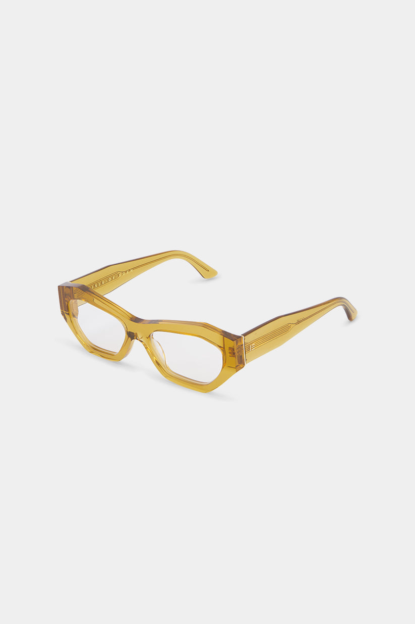 Isle of Eden Emily prescription glasses, side zoom view showing the eco-conscious cognac bio-acetate frame detail for clear vision correction