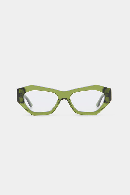 Isle of Eden Emily prescription glasses, front view showing the eco-conscious green bio-acetate frame, designed for everyday vision correction