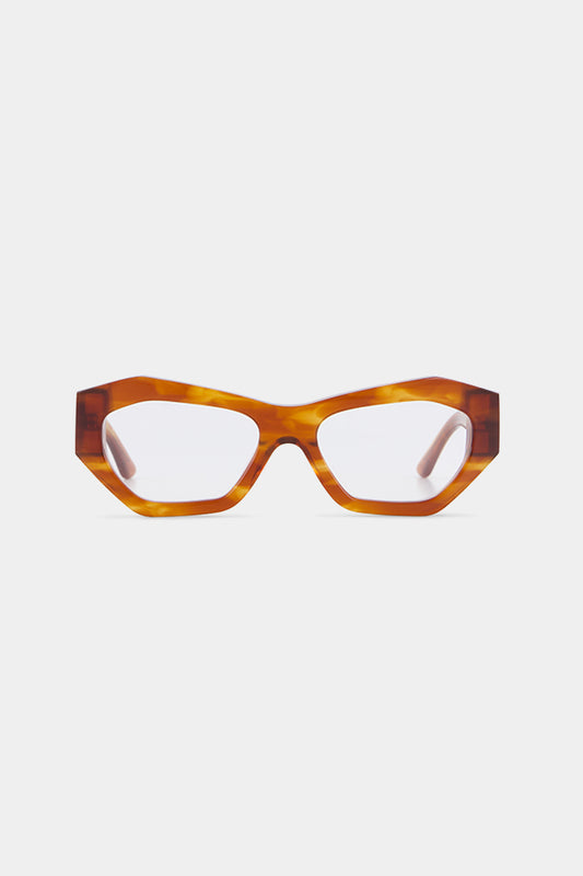 Isle of Eden Emily prescription glasses, front view showing the eco-conscious whisky tortoise bio-acetate frame, designed for everyday vision correction