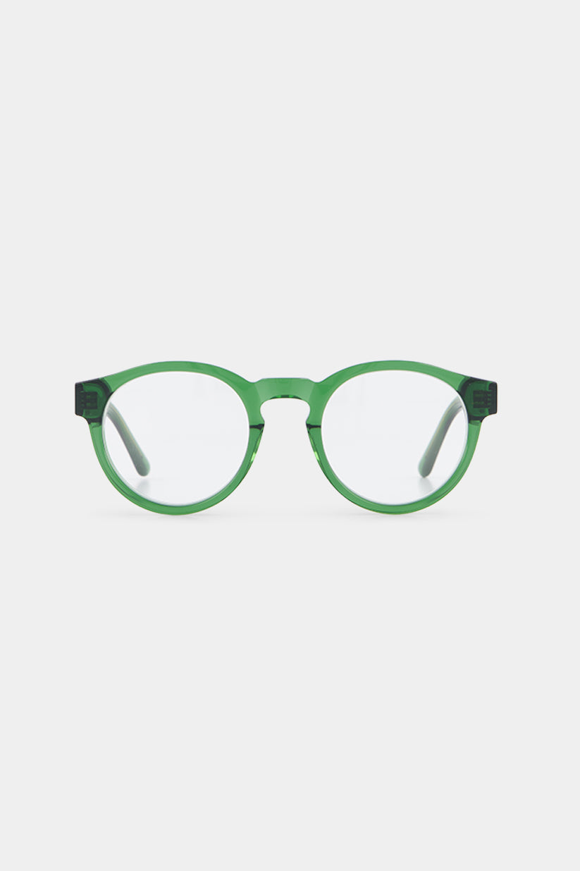 Isle of Eden Eddie prescription glasses, front view showing the eco-conscious green bio-acetate frame, designed for everyday vision correction