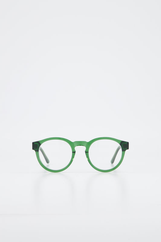 Front view of Isle of Eden Eddie Green Prescription unisex round bio-acetate eyeglasses against a white background.