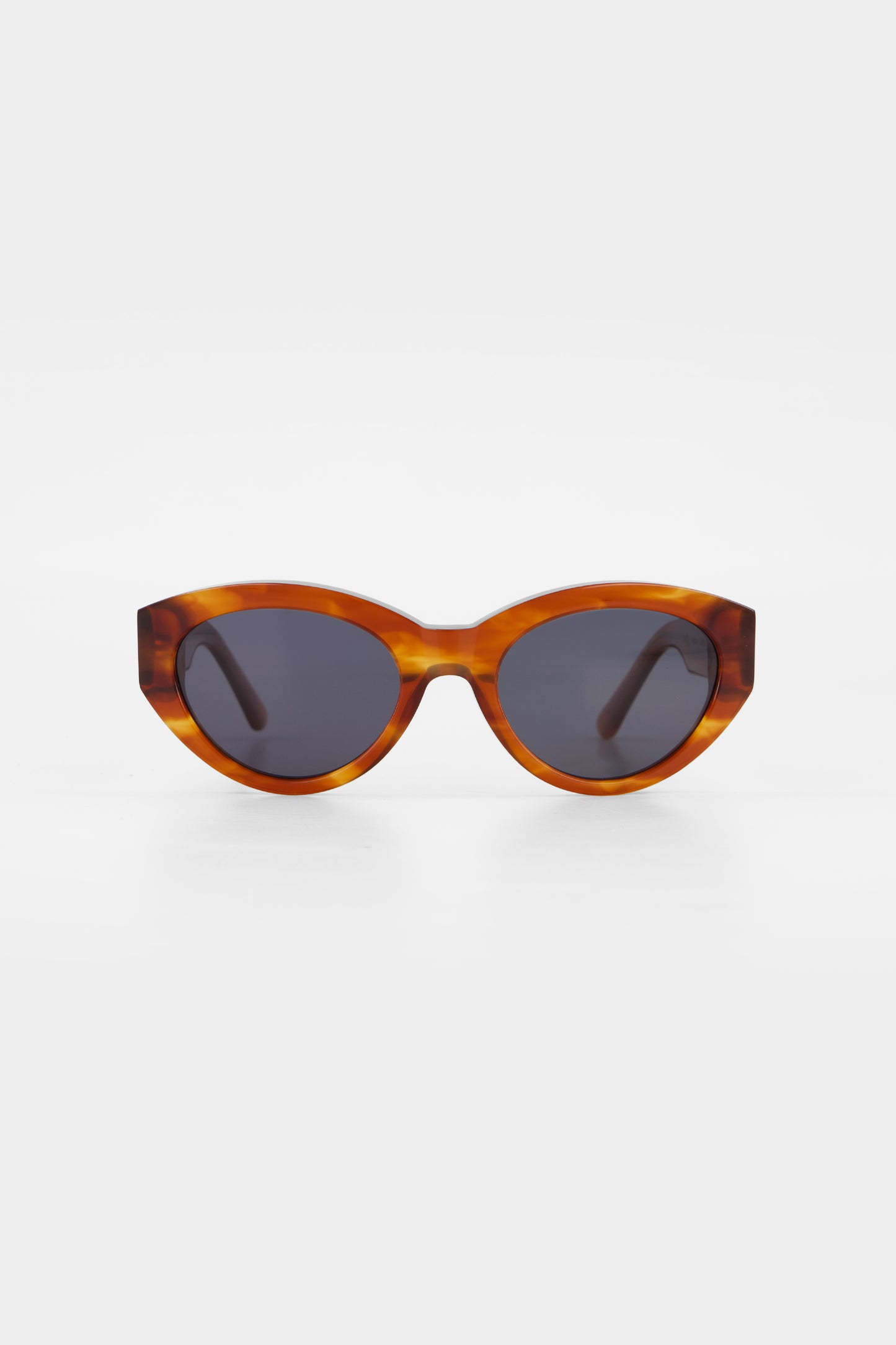 Isle of Eden Felina whisky tortoise sunglasses, front view showing cat-eye frame and dark lenses