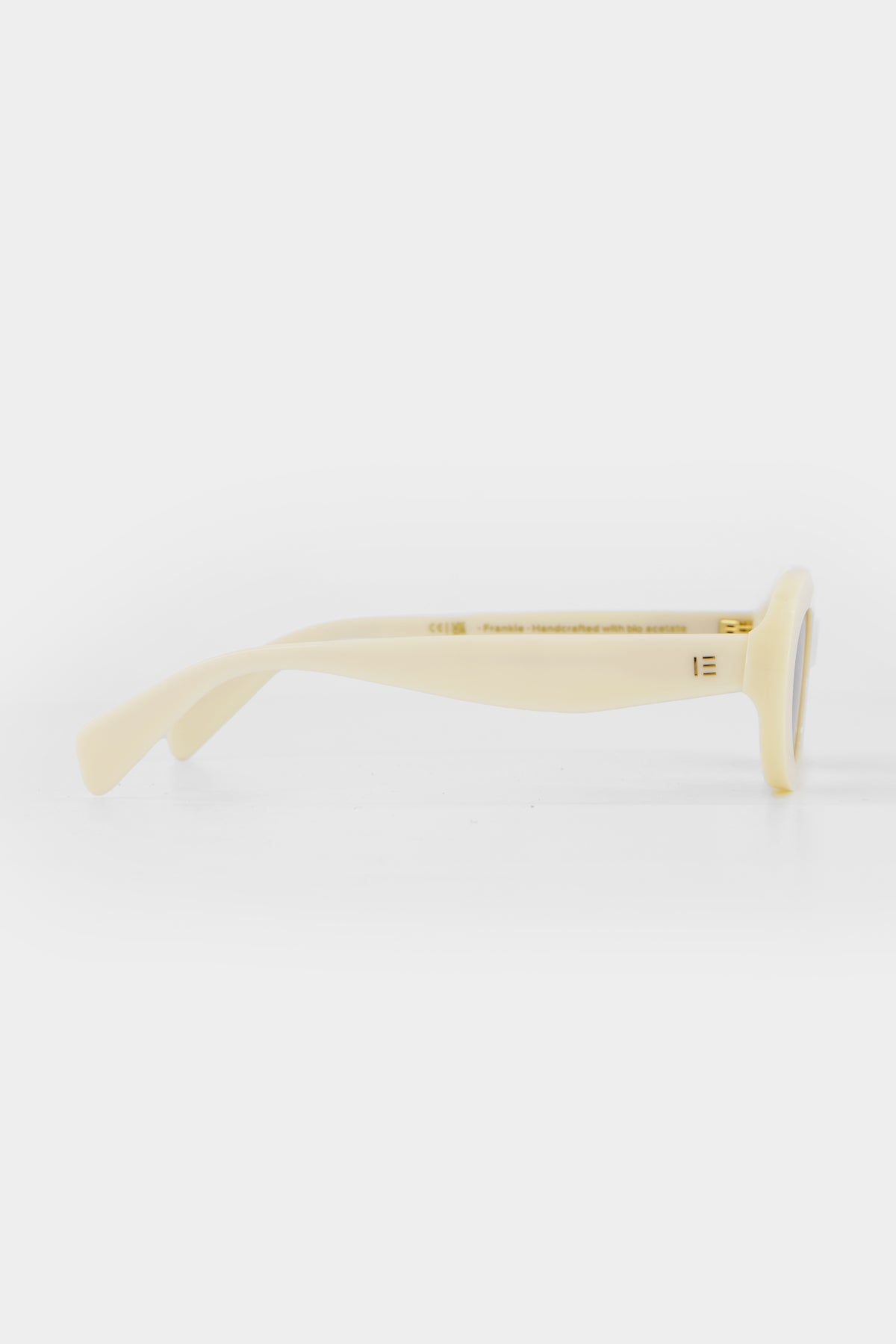 Isle of Eden Frankie ivory sunglasses, side profile view showing temple length and hinge detail