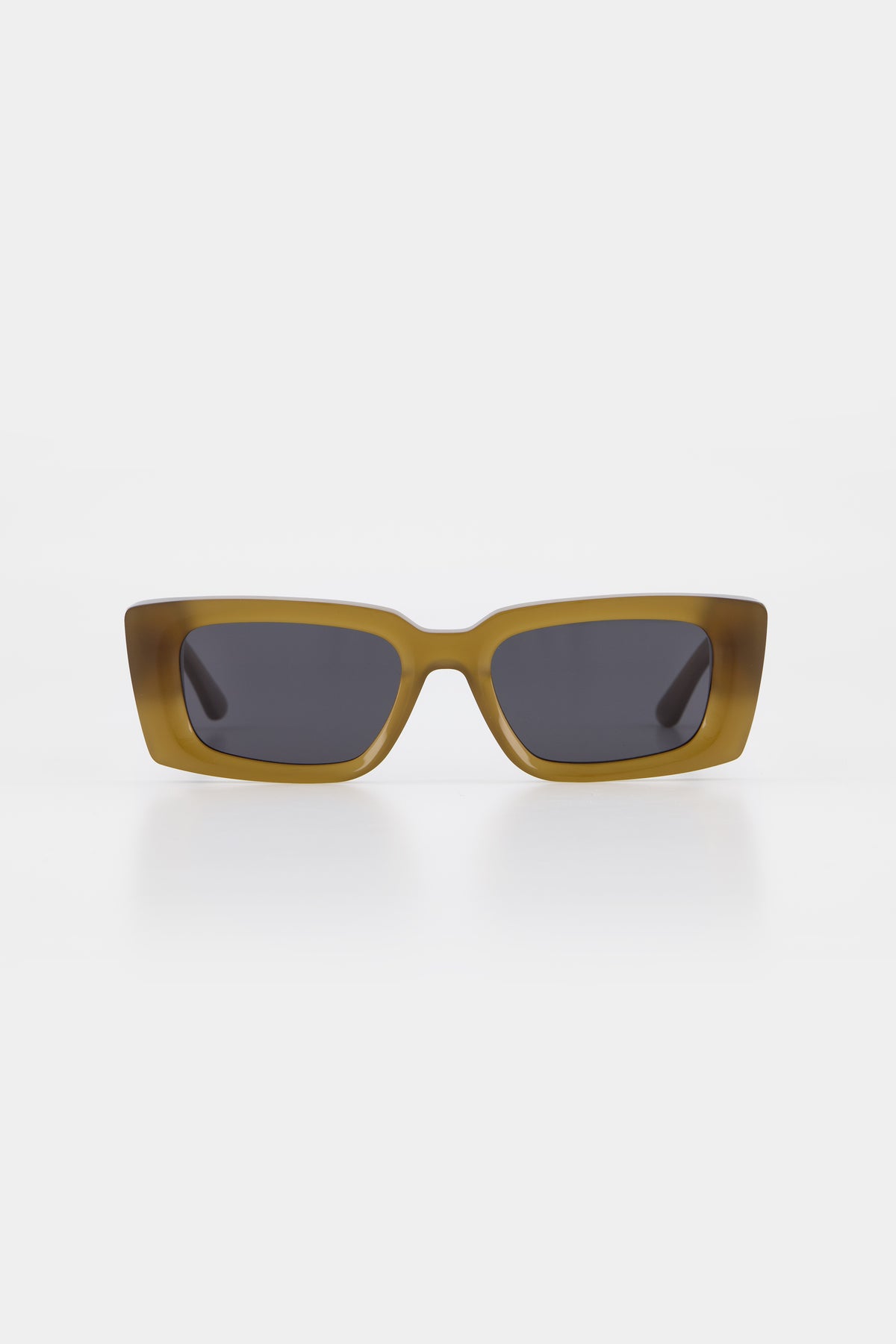 Isle of Eden Goldie dijon sunglasses, front view showing rectangular frame and dark lenses