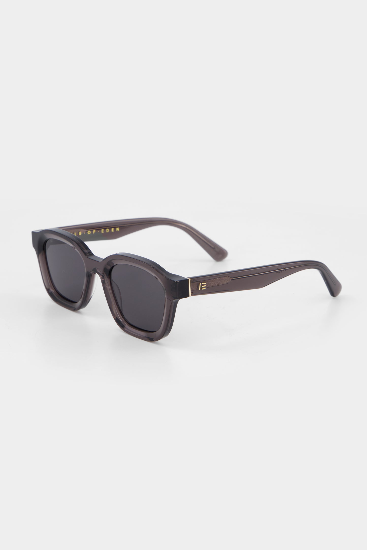 Isle of Eden Harley grey sunglasses, three-quarter angle showing bold frame