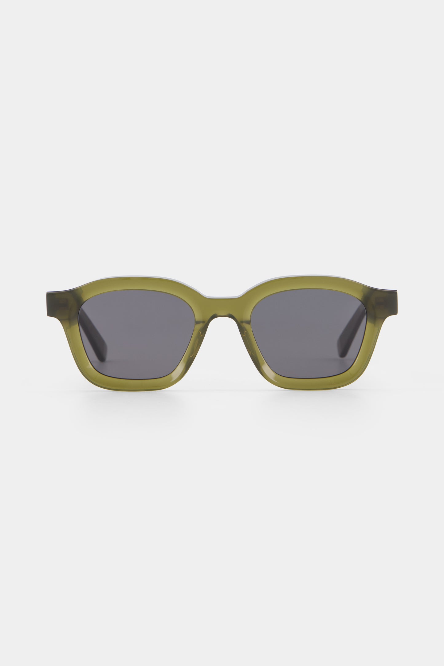 Isle of Eden Harley frosted green sunglasses, front view showing bold frame and dark lenses