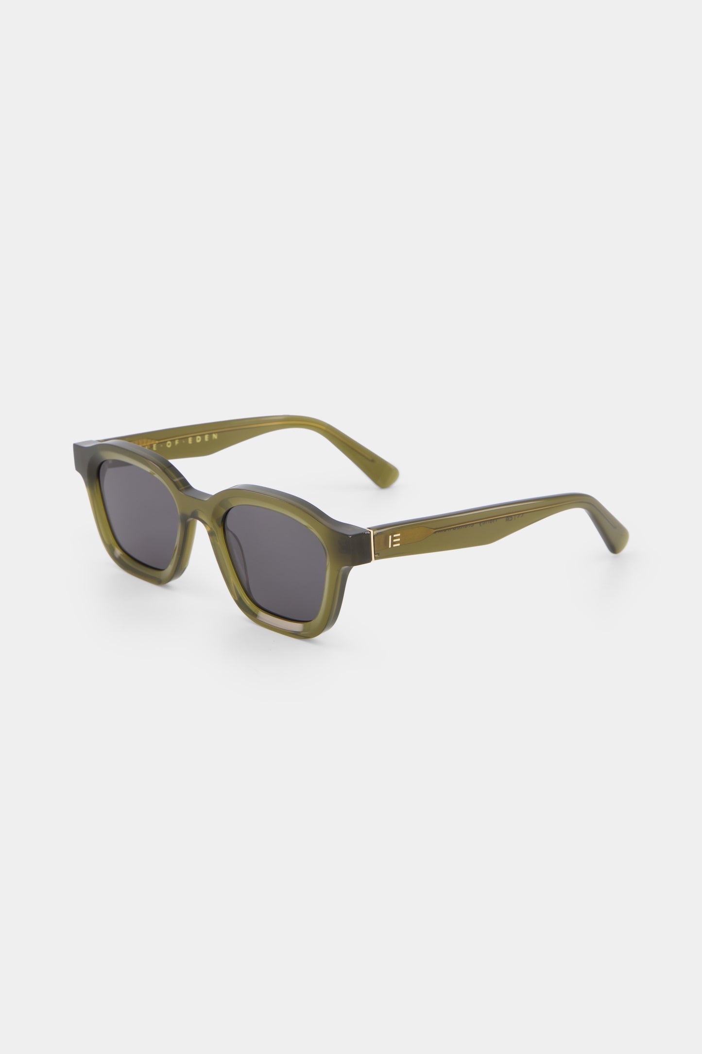 Isle of Eden Harley frosted green sunglasses, three-quarter angle showing bold frame