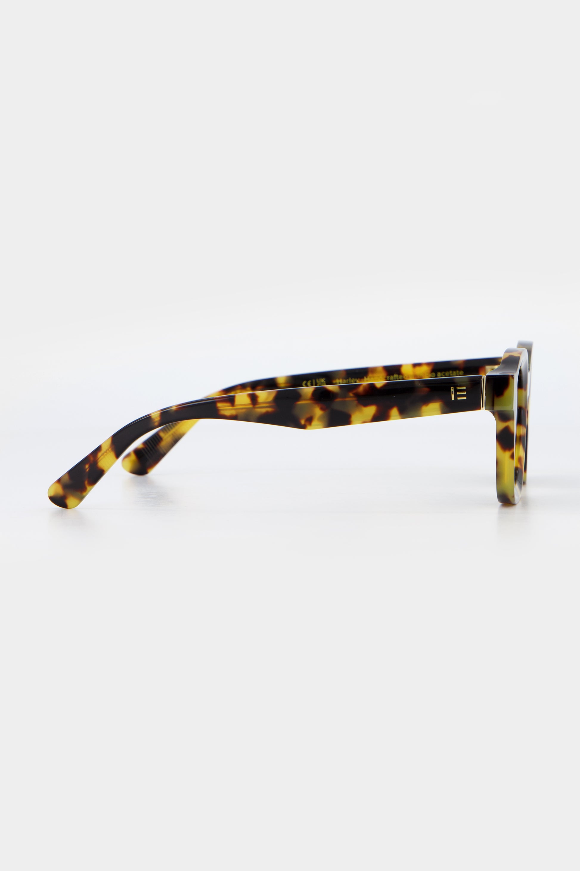 Isle of Eden Harley tortoise sunglasses, side profile view showing temple length and hinge detail