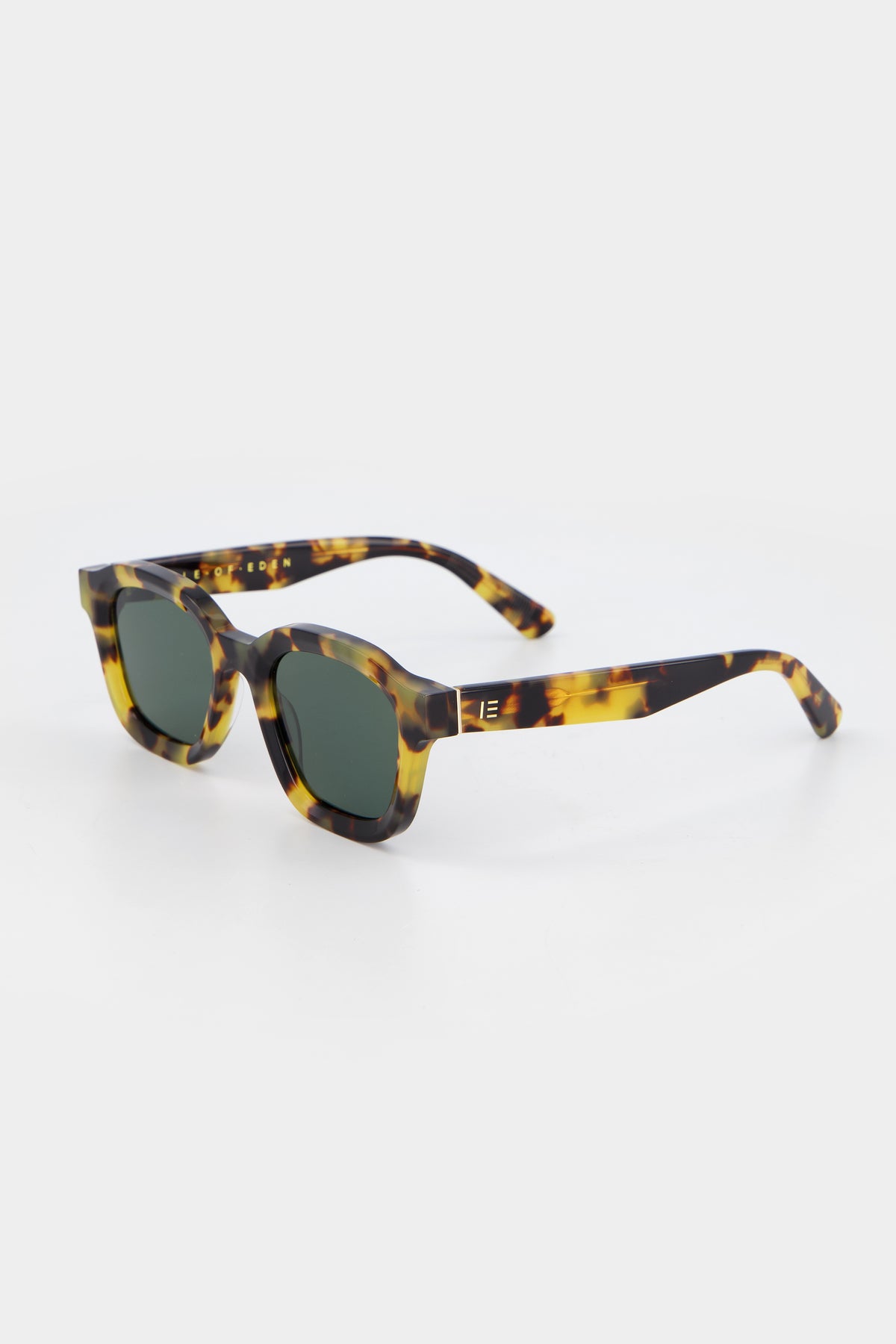 Isle of Eden Harley tortoise sunglasses, three-quarter angle showing bold frame