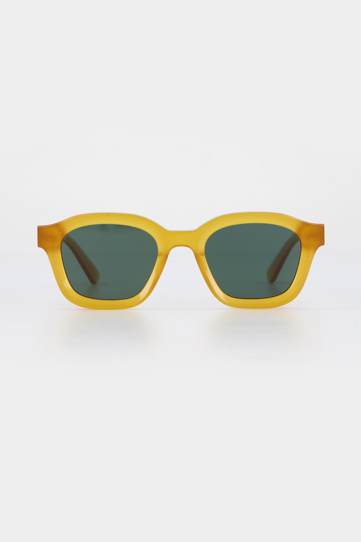 Isle of Eden Harley yellow sunglasses, front view showing bold frame and dark lenses