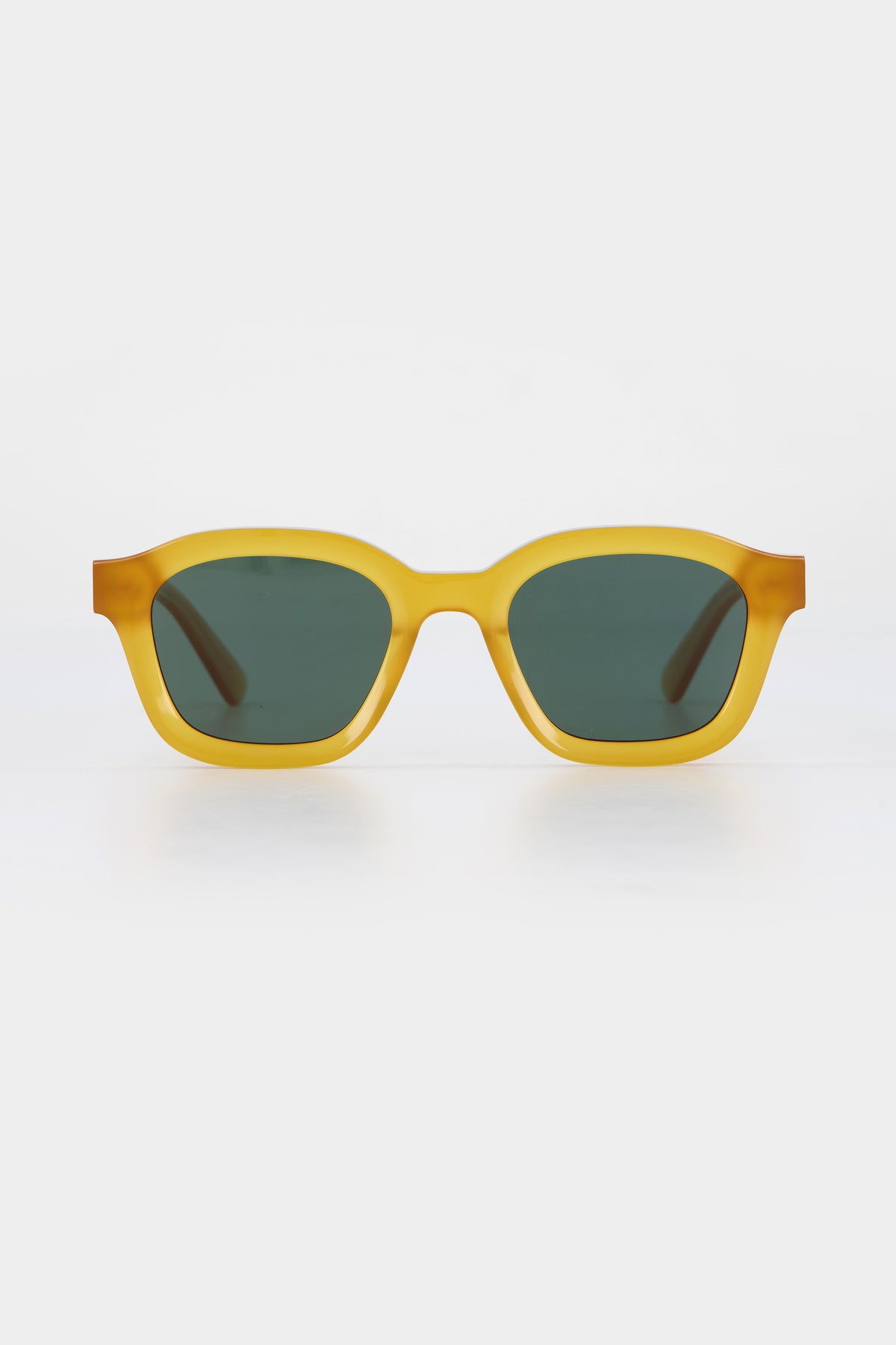 Isle of Eden Harley yellow sunglasses, front view showing bold frame and dark lenses