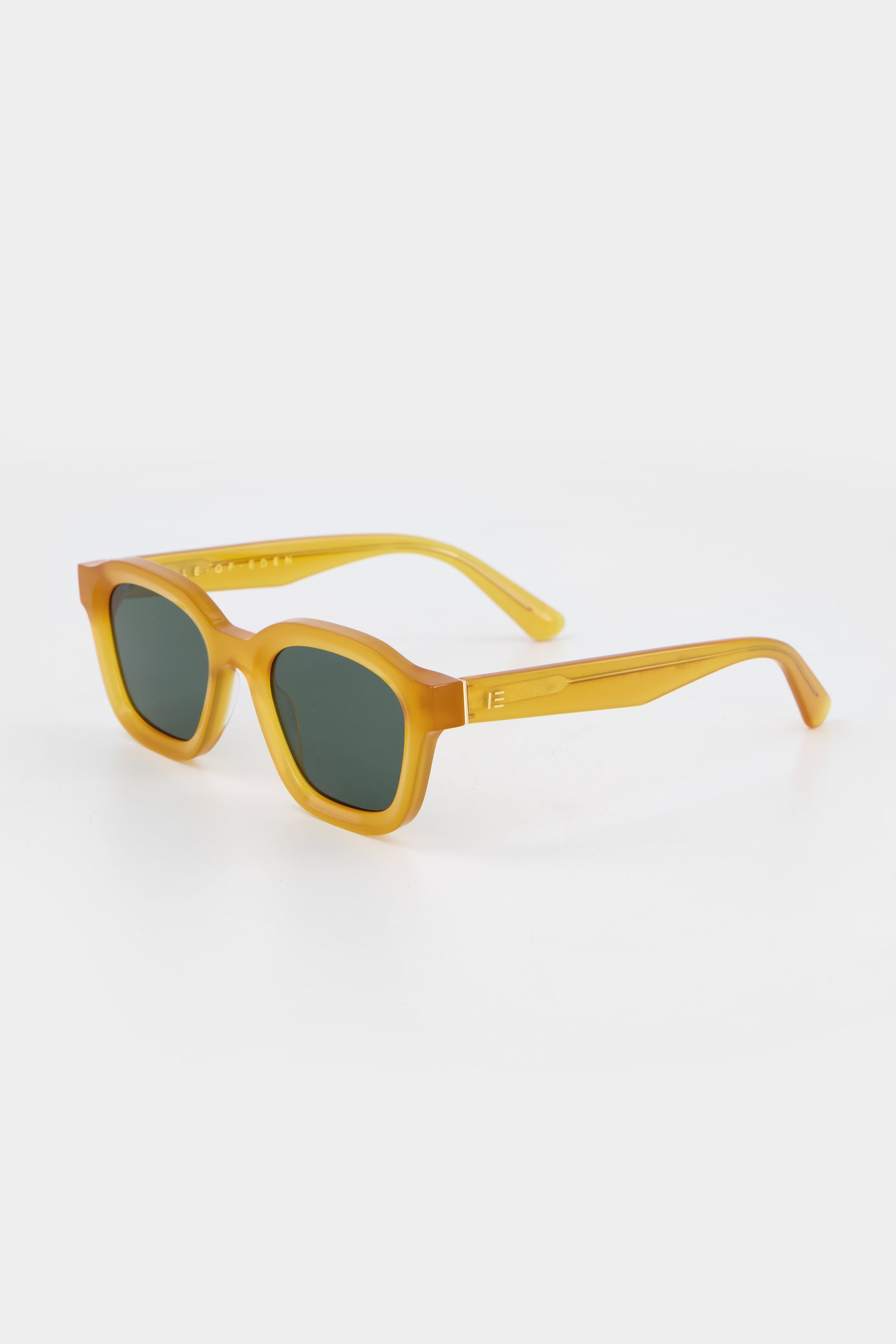 Isle of Eden Harley yellow sunglasses, three-quarter angle showing bold frame
