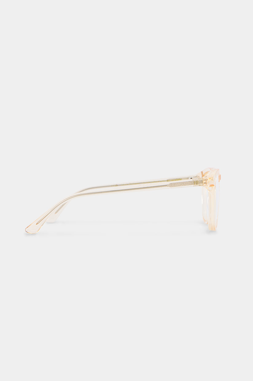 Isle of Eden Louis-Philippe prescription glasses, right side profile showing the eco-conscious champagne bio-acetate temple arm for everyday vision correction