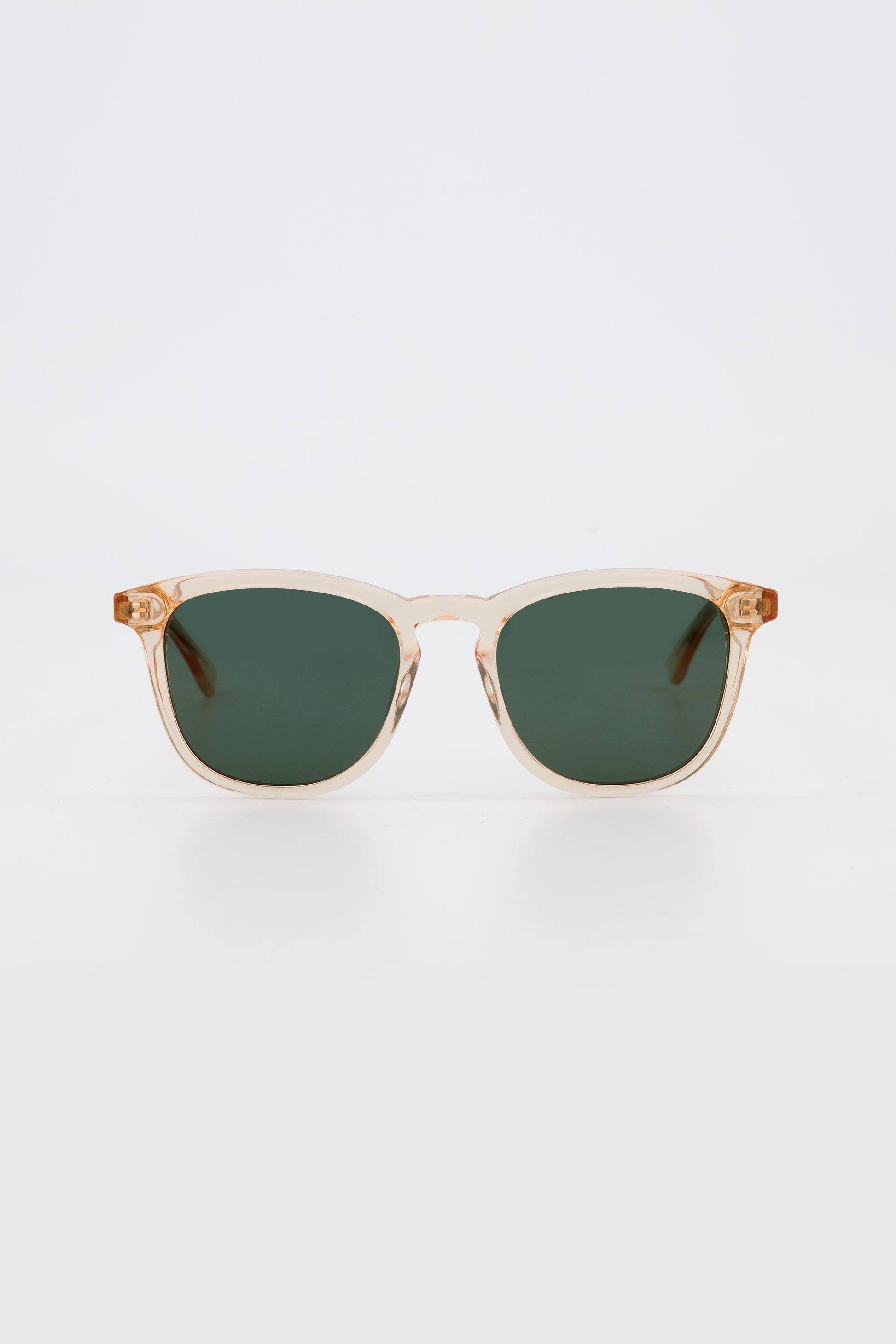 Isle of Eden Louis-Philippe champagne sunglasses, front view showing round bio-acetate frame and green lenses