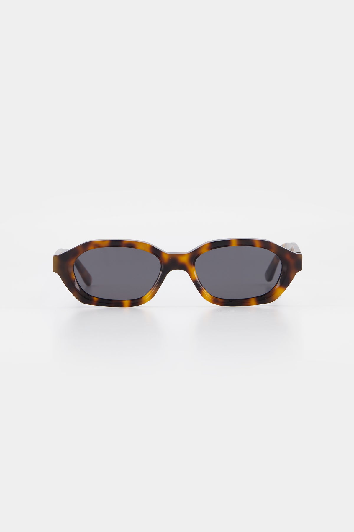 Isle of Eden Luca tortoise sunglasses, front view showing hexagonal frame and dark lenses