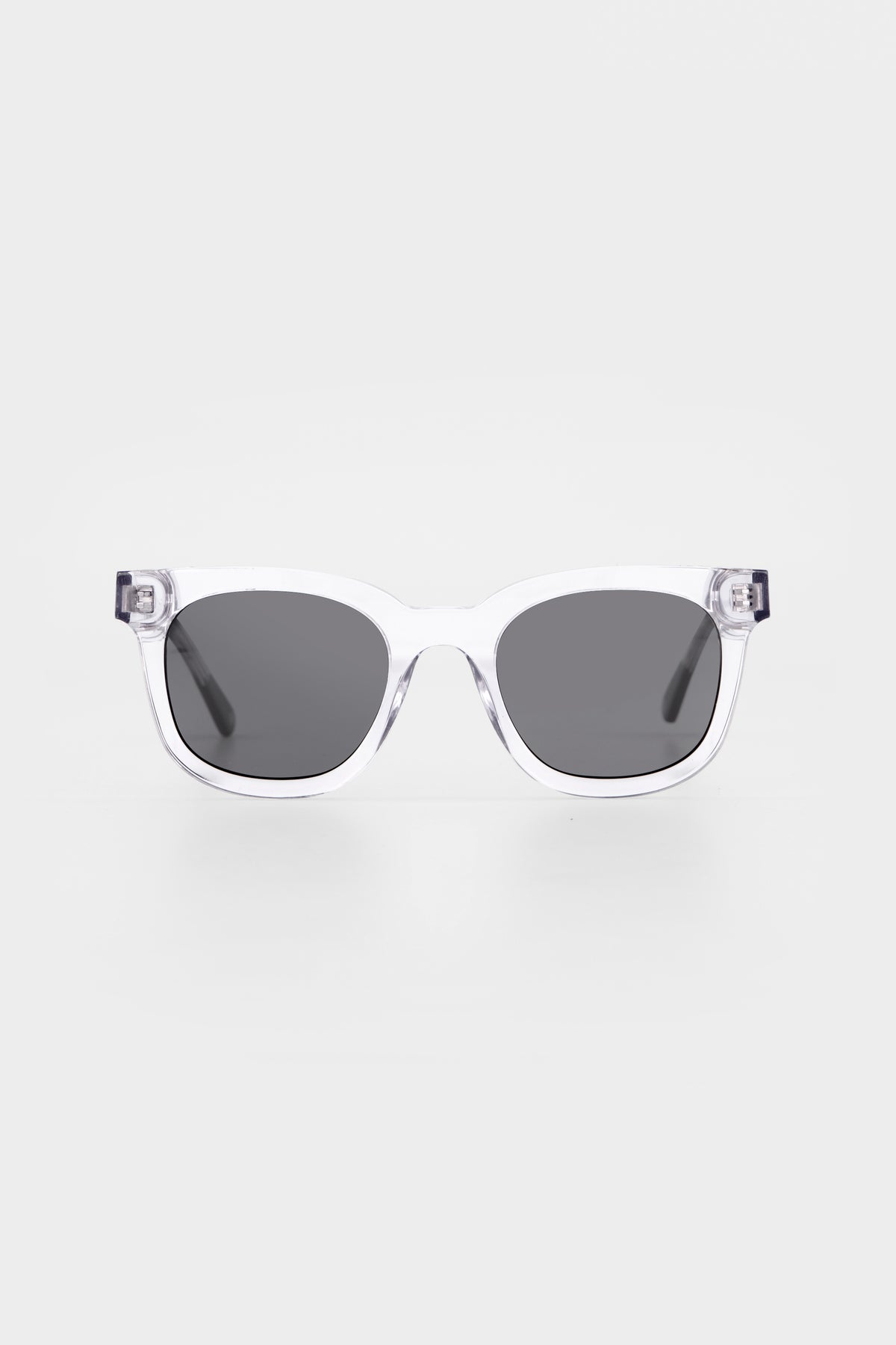 Isle of Eden Nico Sun crystal sunglasses, front view showing flat brow square frame and dark polarized lenses