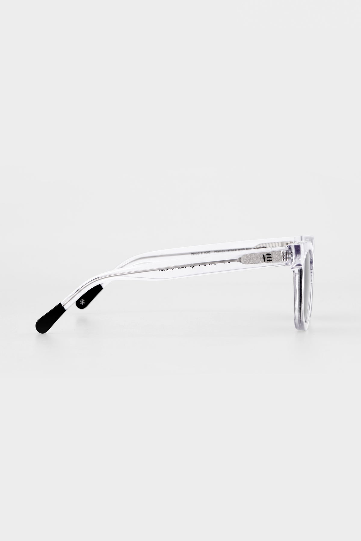 Isle of Eden Nico Sun crystal sunglasses, side profile view showing temple length and hinge detail