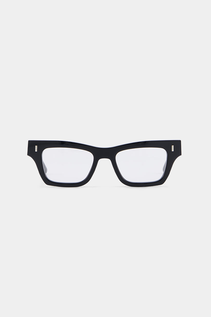 Isle of Eden Olli prescription glasses, front view showing the eco-conscious black bio-acetate frame, designed for everyday vision correction