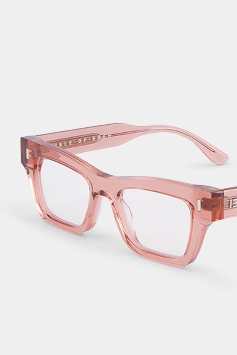 Isle of Eden Olli prescription glasses, angled side view showing the eco-conscious rosewood bio-acetate frame for clear vision correction
