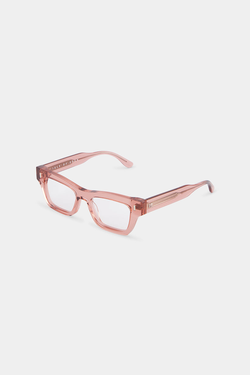 Isle of Eden Olli prescription glasses, side zoom view showing the eco-conscious rosewood bio-acetate frame detail for clear vision correction