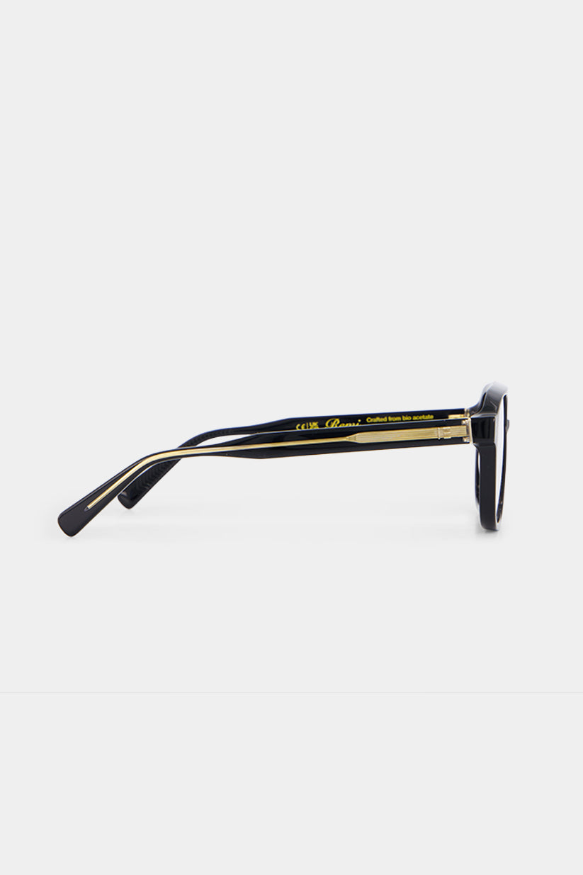 Isle of Eden Remi prescription glasses, side profile view showing the eco-conscious black bio-acetate temple arm, built for everyday vision correction