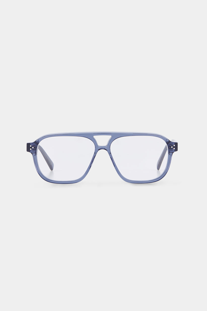 Isle of Eden Remi prescription glasses, front view showing the eco-conscious dusty blue bio-acetate frame, designed for everyday vision correction