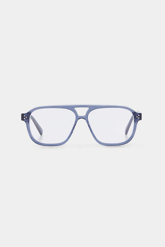 Isle of Eden Remi prescription glasses, front view showing the eco-conscious dusty blue bio-acetate frame, designed for everyday vision correction