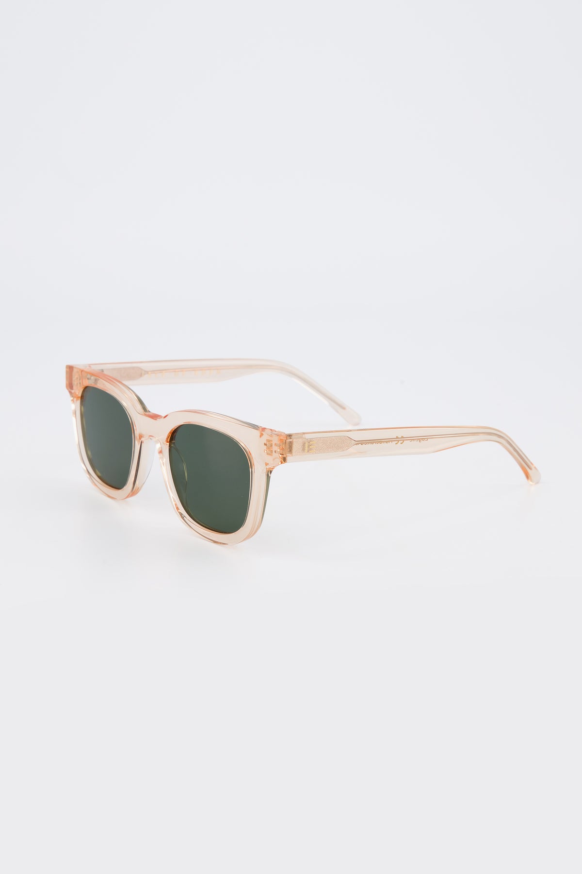 Isle of Eden Eugene champagne sunglasses, three-quarter angle showing flat brow square frame
