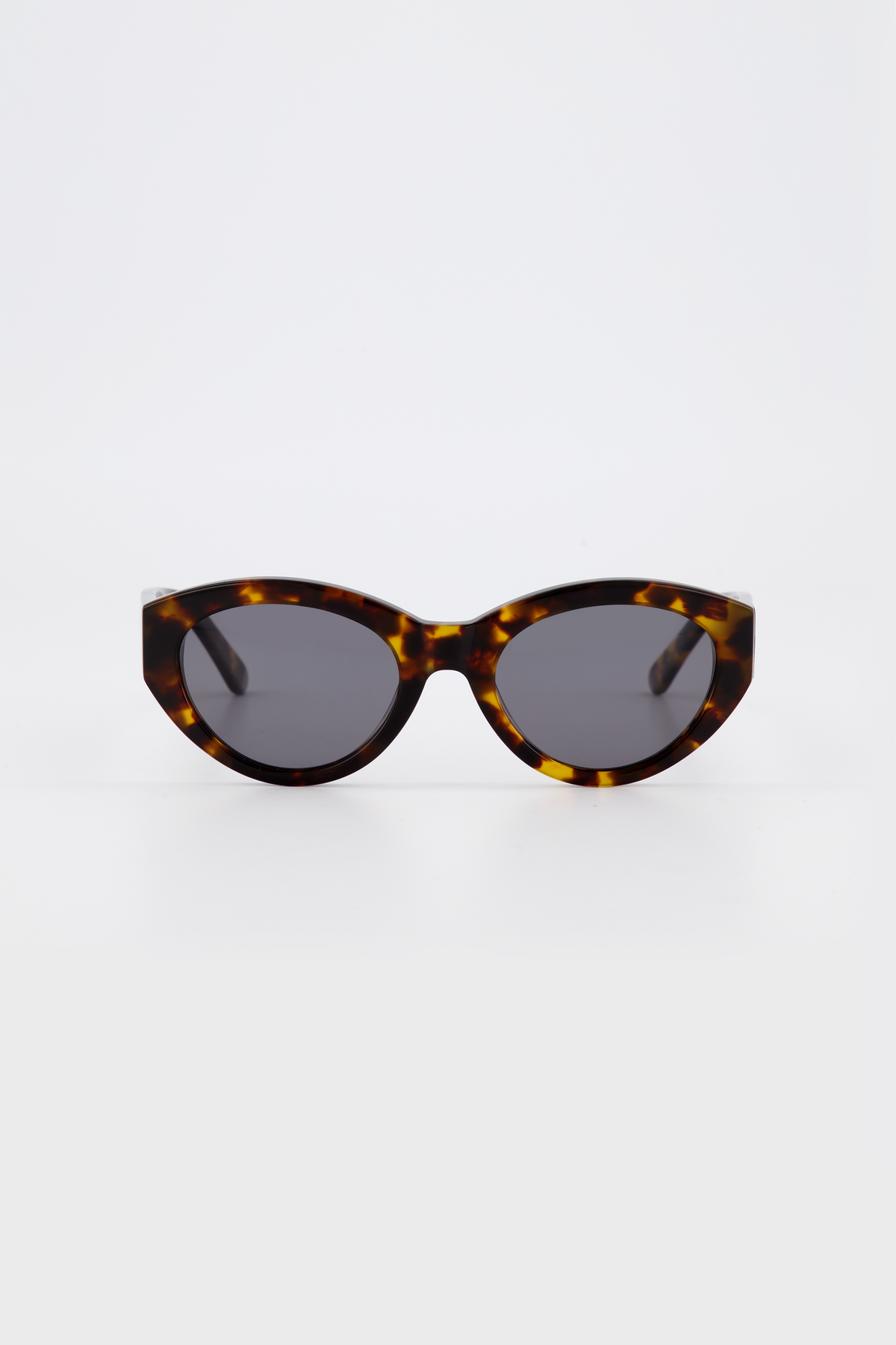 Isle of Eden Felina tortoise sunglasses, front view showing cat-eye frame and dark lenses