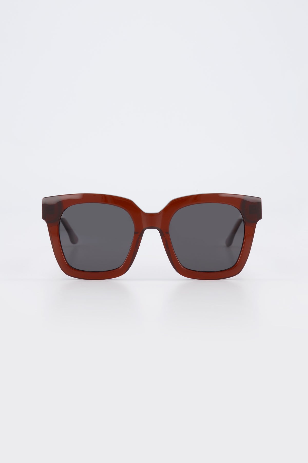 Isle of Eden Maleika brown sunglasses, front view showing oversized frame and dark lenses