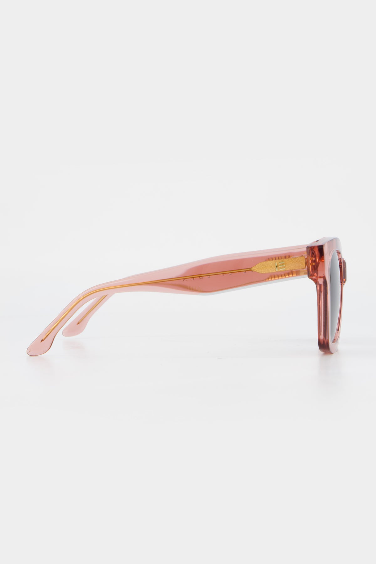 Isle of Eden Maleika rosewood sunglasses, side profile view showing temple length and hinge detail