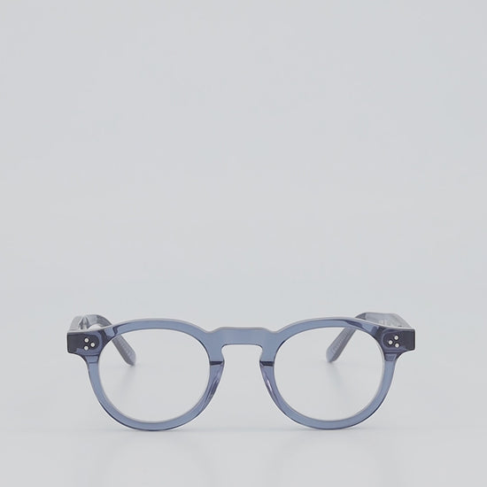 360 video starting at three-quarter angle of the Isle of Eden Drew Blue Prescription bio-acetate glasses.