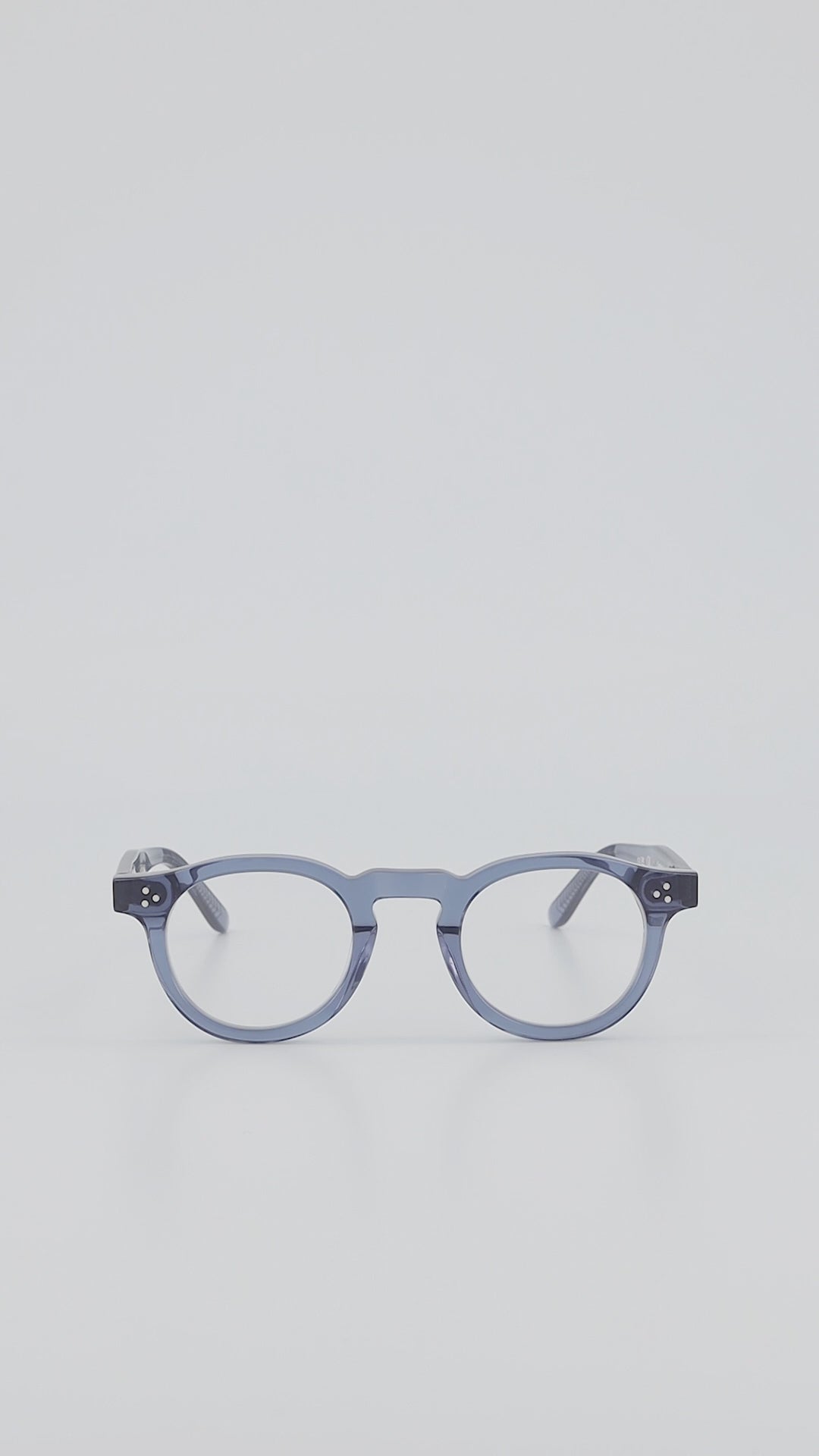 360 video starting at three-quarter angle of the Isle of Eden Drew Blue Prescription bio-acetate glasses.