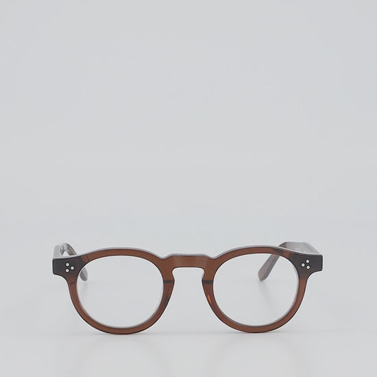 Isle of Eden Drew prescription glasses product video, showing the eco-conscious bio-acetate frame in brown from multiple angles
