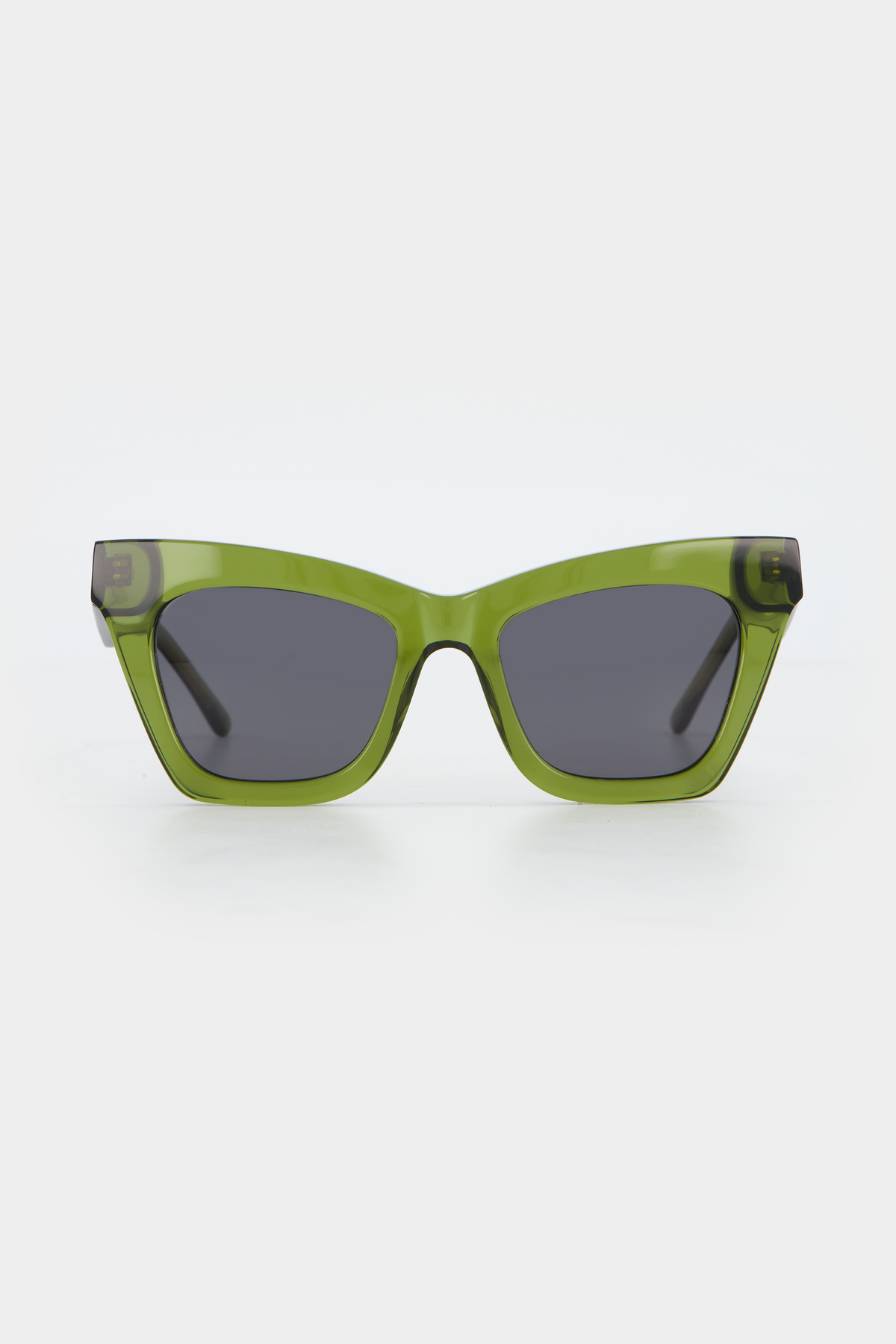 Isle of Eden Sienna bottle green sunglasses, front view showing angular cat-eye frame and grey lenses
