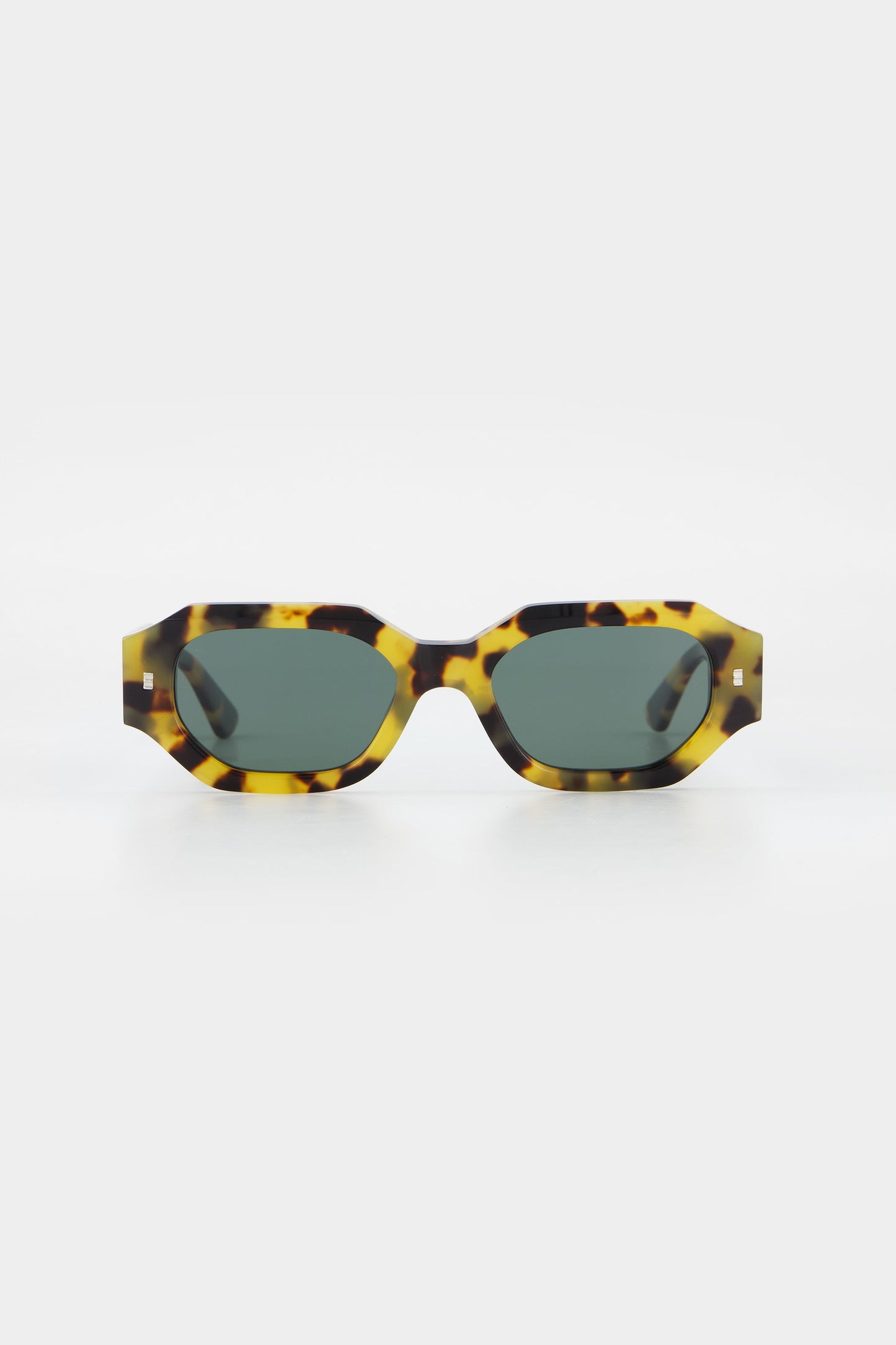 Isle of Eden Blake tortoise sunglasses, front view showing hexagonal frame and green lenses